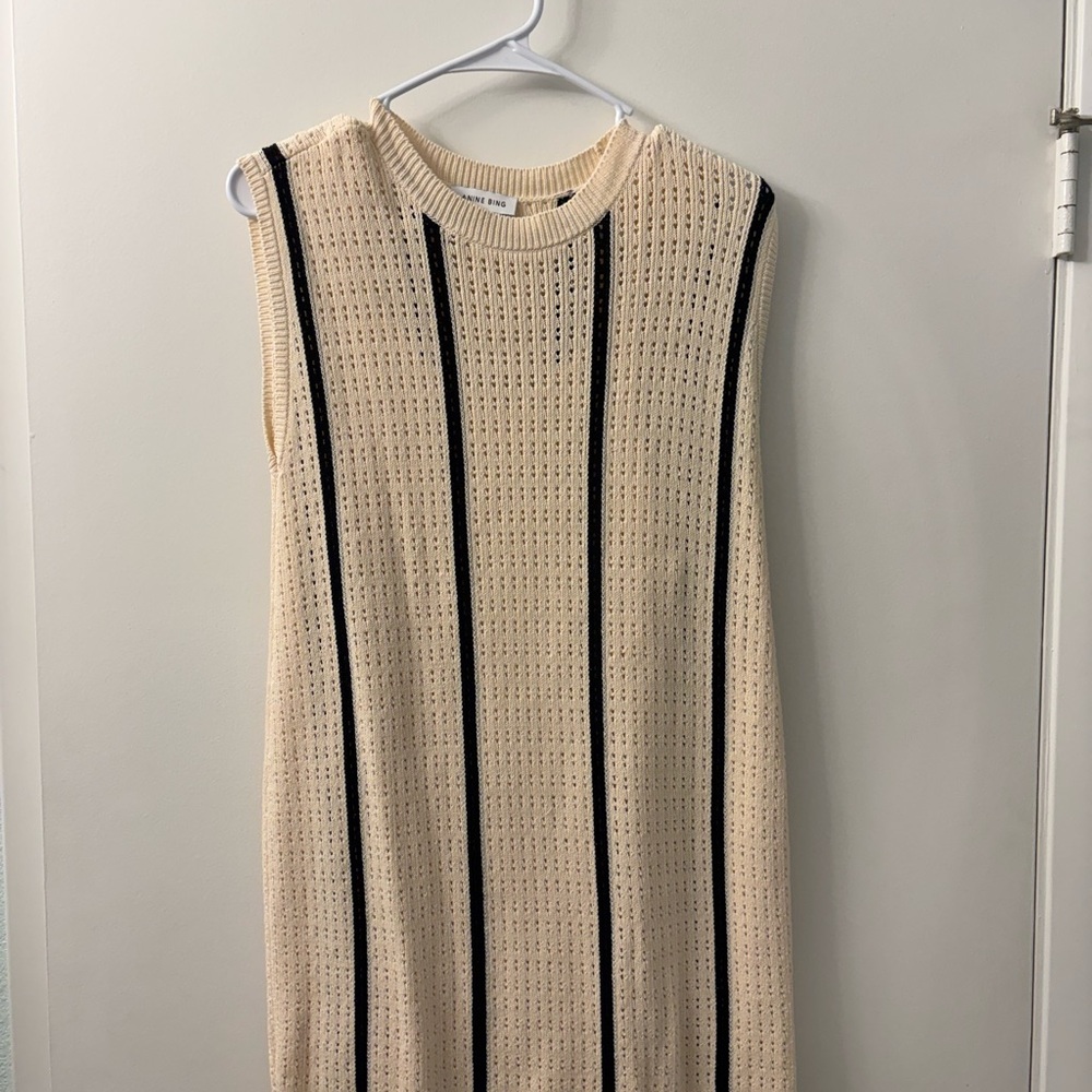 Anine Bing Cream and Black Striped Midi Dress